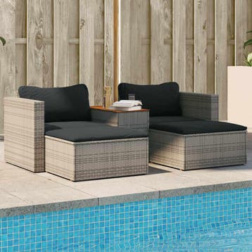 vidaXL 5-delige Loungeset met kussens poly rattan acacia, Verzenden, Nieuw, Loungeset