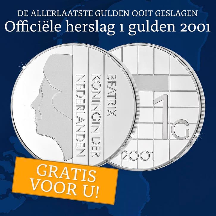 Gratisgulden 2001, GRATIS voor U – 25 Jaar Jubileumherslag -, Postzegels en Munten, Munten | Nederland, Losse munt, 1 gulden, Koningin Beatrix