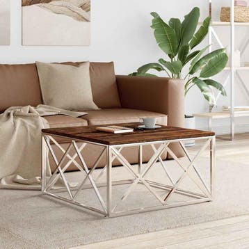 vidaXL Salontafel roestvrij staal en massief hergebruikt, Verzenden, Nieuw, Metaal, 50 tot 100 cm