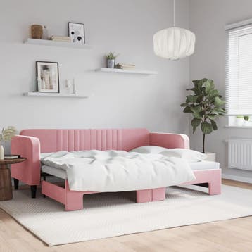 vidaXL Slaapbank met onderschuifbed 80x200 cm fluweel roze, Eenpersoons, Verzenden, Nieuw, 80 cm