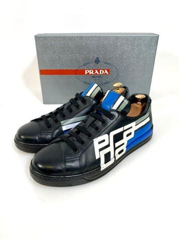 Prada Low-top Sneaker black/blue/white 4E 3409 UK 9 - In Box, Nieuw