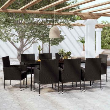 vidaXL 9-delige Tuinset zwart, Tuin en Terras, Verzenden, Nieuw, 8 zitplaatsen, Tuinset
