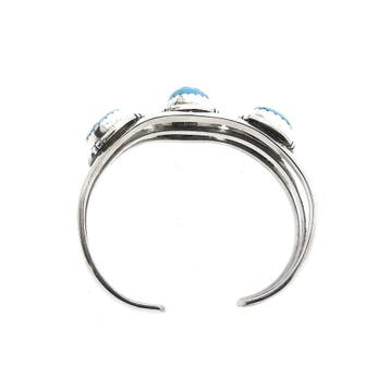 Zilveren bohemian klemarmband met turquoise | Maat S/M, Gebruikt, Ophalen of Verzenden, Met edelsteen, Zilver