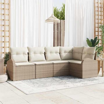 vidaXL Bankstel 5 st Beige Polyester, Tuin en Terras, Tuinsets en Loungesets, Verzenden, Nieuw, Rotan, 5 zitplaatsen