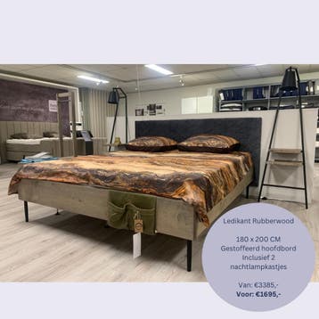 Ledikant 180x200 met stoffen hoofdbord  2 nachtlampkastjes, Overige materialen, 180 cm, 200 cm, Nieuw