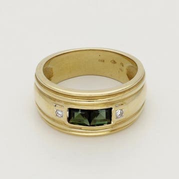 Ring - 18 karaat Geel goud Toermalijn - Diamant, Nieuw