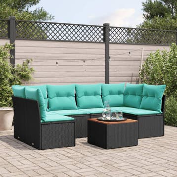 vidaXL 7-delige Loungeset met kussens poly rattan zwart, Verzenden, Nieuw, Loungeset
