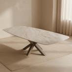 Quartz Travertino eettafel met matrix poot 220x90, Huis en Inrichting, Tafels | Eettafels, Nieuw