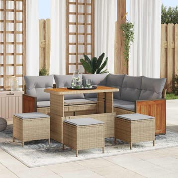 vidaXL Tuinbankenset 9 st 9-Aantal zitplaatsen Beige en, Verzenden, Nieuw, Meer dan 8 zitplaatsen