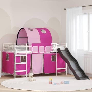 vidaXL Bunkbed voor kinderen met gordijnen Wit en Roze 107 x, Verzenden, Nieuw, Wit, Metaal