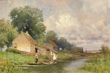 Pieter Adriaan Schipperus (1840-1929) - Aan de waterkant, Antiek en Kunst