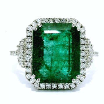 Ring Platina - 5.29ct. tw. Smaragd - Diamant, Nieuw
