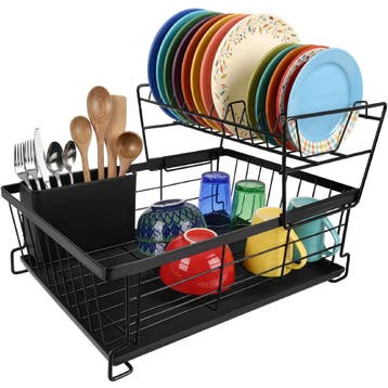 Zortiva Vaatdroger 2 niveaus 43 cm zwart met bestekbak, l..., Ophalen of Verzenden, Nieuw