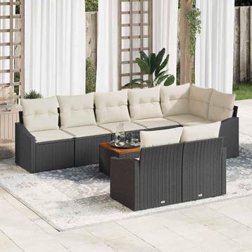 vidaXL Tuinbankenset 9 st Zwart en Crème poly rattan, Verzenden, Nieuw, Meer dan 8 zitplaatsen