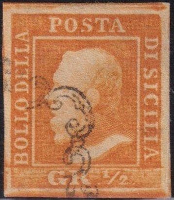 Italiaanse oude staten - Sicilië 1859 - 1/2 g. oranje NA, Gestempeld