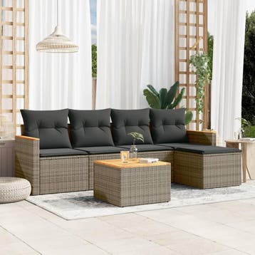 vidaXL 6-delige Loungeset met kussens poly rattan grijs, Verzenden, Nieuw, Loungeset