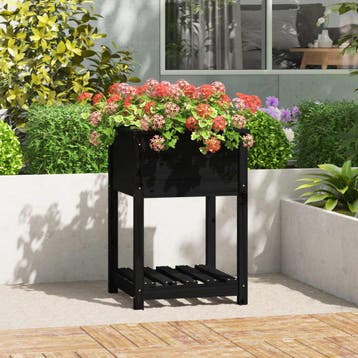 vidaXL Plantenbak met schap 54x54x81 cm massief grenenhout, Verzenden, Minder dan 60 cm, Nieuw, 60 cm of meer