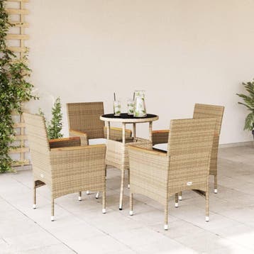 vidaXL 5-delige Tuinset met kussens poly rattan en glas, Verzenden, Nieuw, 4 zitplaatsen, Tuinset