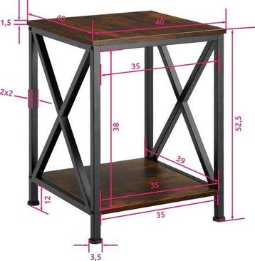 2dekans | tectake® - Bijzettafel Carlton industrial dark -, Ophalen of Verzenden, Zo goed als nieuw
