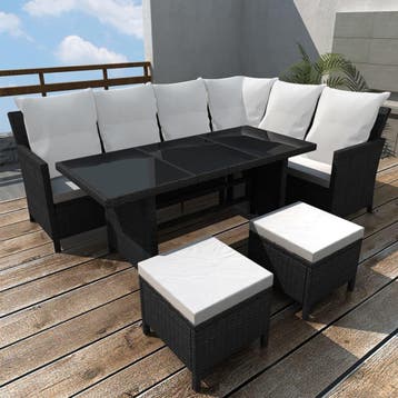 vidaXL 4-delige Loungeset met kussens poly rattan zwart, 4 zitplaatsen, Nieuw, Loungeset, Verzenden