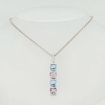 Ketting met hanger - 18 karaat Witgoud Amethist - Diamant -