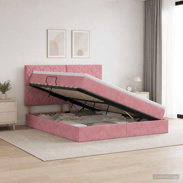 vidaXL Opslag bed met matras met hoofdeinde Roze 160 x 200, Verzenden, Nieuw, Stof