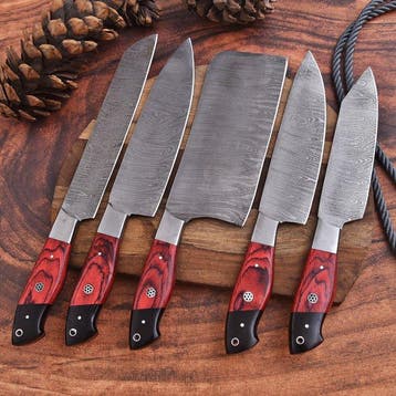 Keukenmes - Hars , pakka Wood, Handgemaakt gevouwen staal -