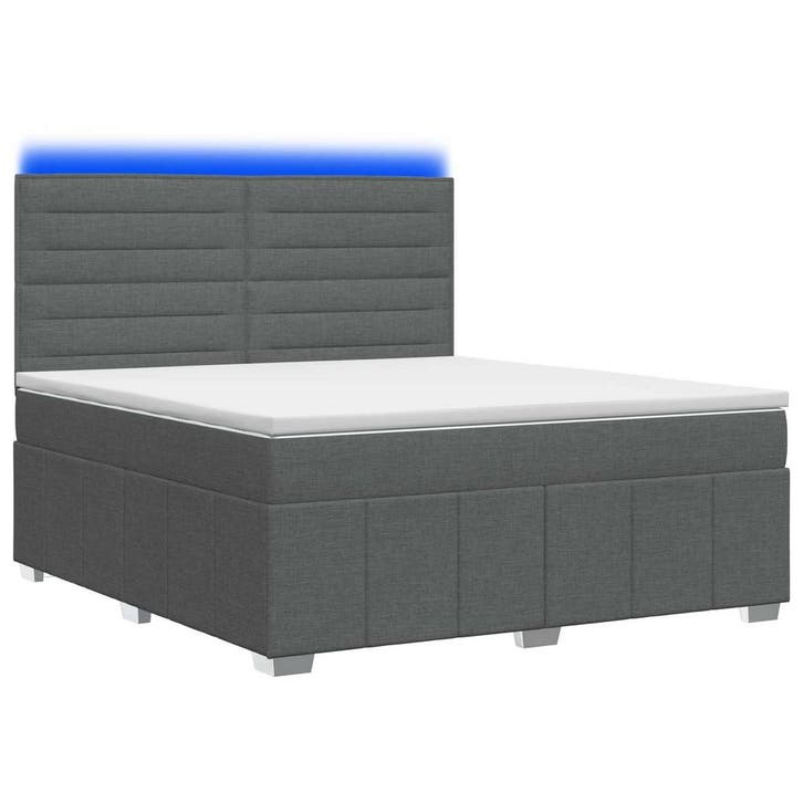 vidaXL LED Boxspring Bed met Matras Donkergrijs 140 x 200 cm, Huis en Inrichting, Slaapkamer | Bedden, Nieuw, Stof, Verzenden