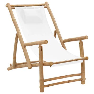 vidaXL Terrasstoel bamboe en canvas crèmewit, Tuin en Terras, Tuinstoelen, Verzenden, Nieuw, Hout