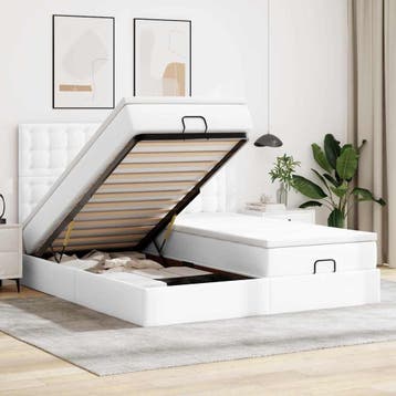 vidaXL Bed poef met matrassen en LEDs 180x200cm kunstleer, Overige materialen, Eenpersoons, Verzenden, Wit