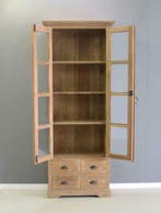 Charmante smalle teak vitrinekast, voordelig bij  Indoteak, 200 cm of meer, Teakhout, Nieuw, Landelijk