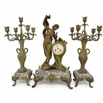 Figurale pendule (3) - Hardyau Fils - Art Nouveau Brons,
