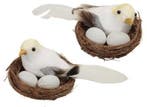 Vogelnestjes met 1 vogel en 2 eitjes wit pastelgeel 7.5 cm, Ophalen of Verzenden, Nieuw