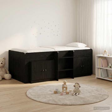 vidaXL Loft Bed Frame met Kast met opslag 3 st Zwart Bewerkt, Verzenden, Nieuw, Zwart, Hout