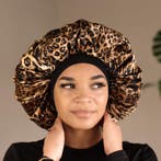 Extra grote satijnen haar bonnet - Leopard ( Satijnen slaapm, Ophalen of Verzenden, Nieuw