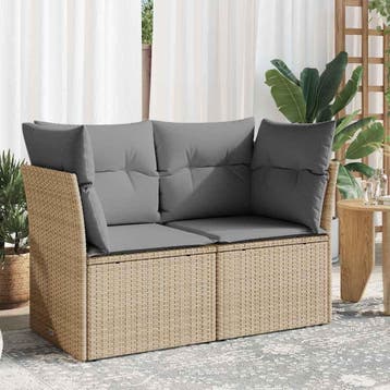 vidaXL Tuinbank 2-zits met kussens poly rattan beige, Tuin en Terras, Verzenden, Nieuw