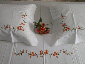 Set Lenzuola ricamate in puro cotone percalle Ricamo in