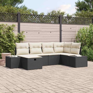 vidaXL Tuin Sofa Set 6 st Zwart poly rattan, Verzenden, Nieuw, Rotan, 6 zitplaatsen
