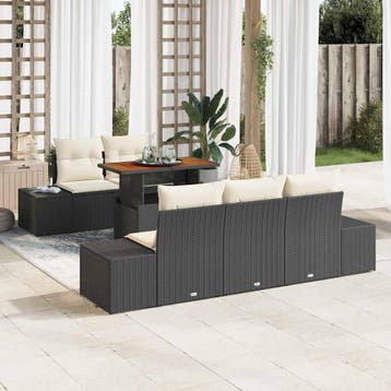 vidaXL Tuin Sofa Set 6 st Zwart Poly riet, Tuin en Terras, Verzenden, Nieuw, Rotan, 6 zitplaatsen