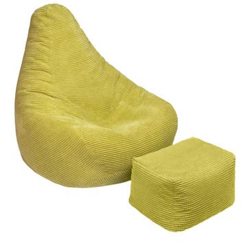 Highback Zitzak Stoel incl. Poef Corduroy Stof - Lime, Verzenden, Nieuw
