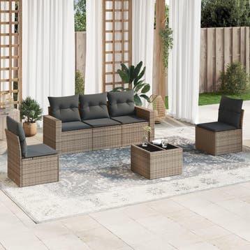 vidaXL 6-delige Loungeset met kussens poly rattan grijs, Verzenden, Nieuw, Loungeset