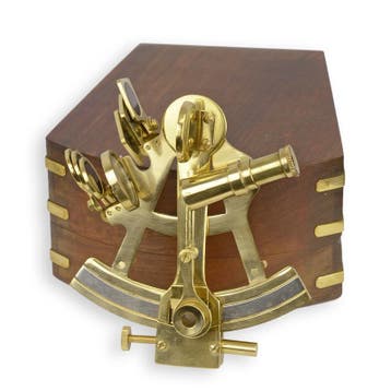 Messing sextant in houten kist (Beeldjes - Decoratie), Verzenden, Nieuw