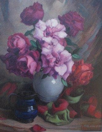 Edgard Locks(XX) - Bloemenstilleven met Rozen