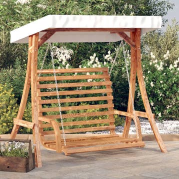 vidaXL Schommelbank met luifel vurenhout met teak afwerking, Verzenden, Nieuw, Hout