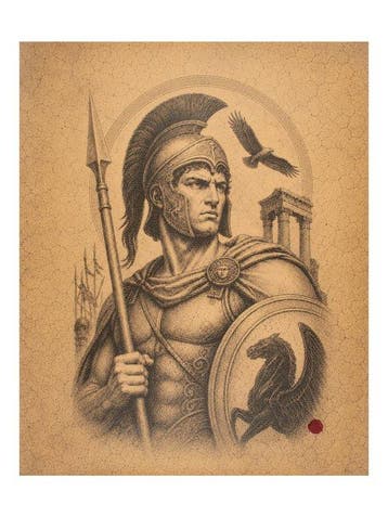 Ares – De God van de Oorlog – Afdruk op Leer - Wandtapijt -