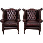 Chesterfield style - Fauteuil - Koningin Anne - Leder, Hout, Antiek en Kunst