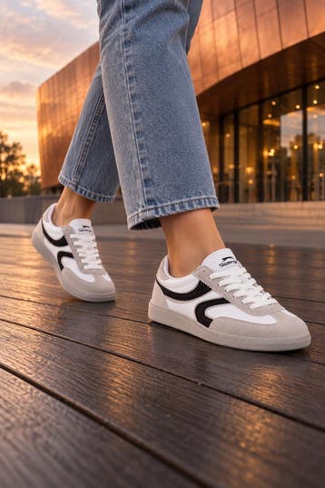 Witte sneakers dames met zwart | Slazenger Addition | nieuw, Verzenden, Slazenger, Wit, Nieuw