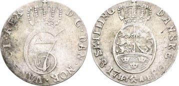 8 Skilling Kongsberg 1780 Hiab Norwegen: Christian Vii, 1..., Verzenden