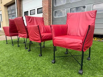 Montis Armstoelen Chaplin eetkamer design fauteuils /stoelen, Huis en Inrichting, Stoelen, Design, Vier, Rood, Leer