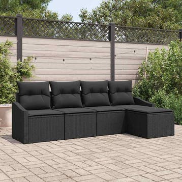 vidaXL Bankstel 5 st Zwart poly rattan, Verzenden, Nieuw, Rotan, 5 zitplaatsen